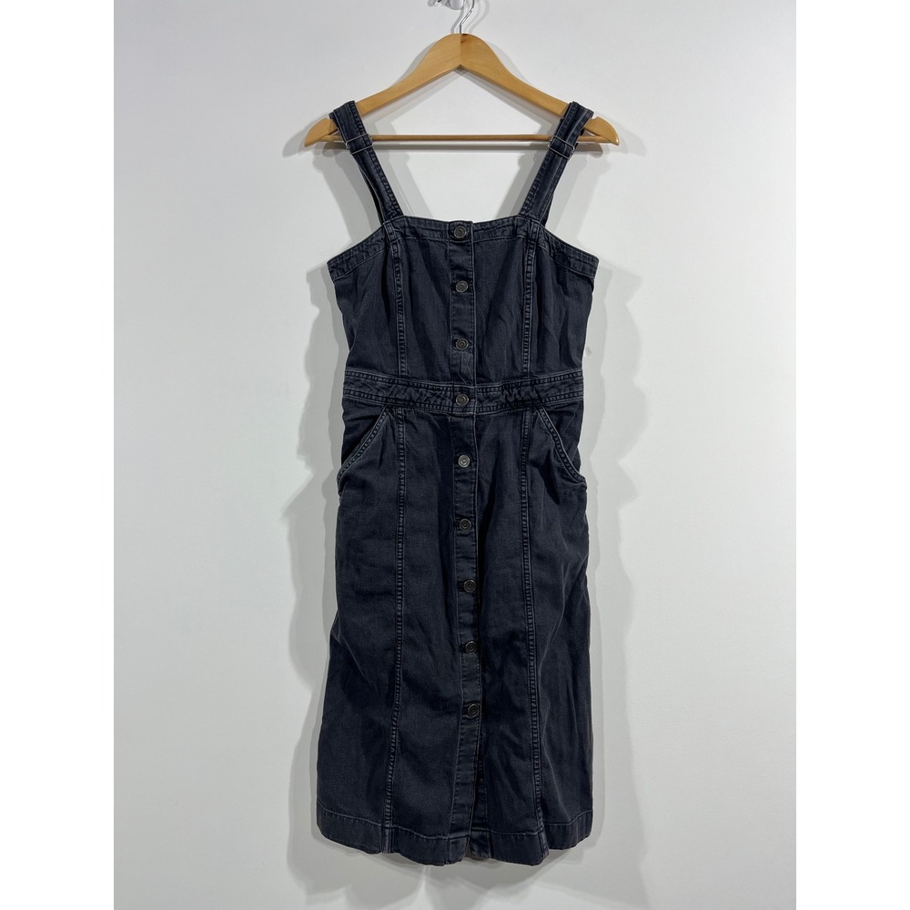 Levis Western Boho Denim Button Front Pinafore Dress‎ Smocked Cottagecore Small